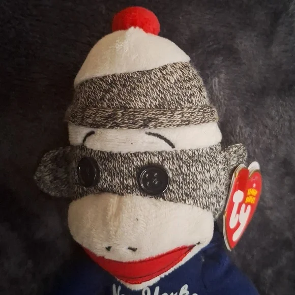 TY Beanie Baby - SOCK MONKEY (New York Shirt) (8.5" Plush) - Picture 2 of 6